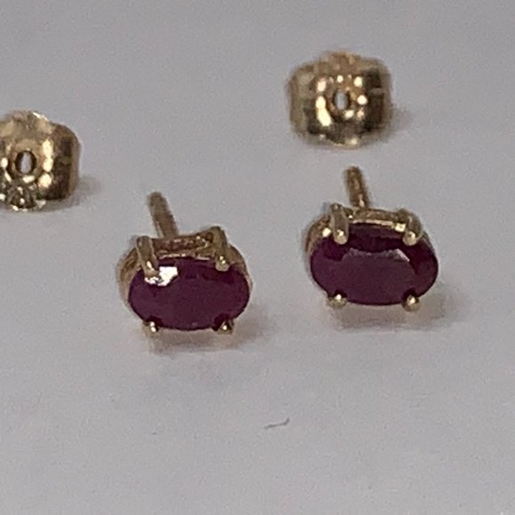 14K 5x3 Oval Natural Ruby Post Earrings - Picture 8 of 12
